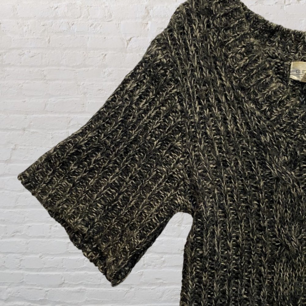 GERI C -- Mini Sweater Dress, Long Sweater, Gray Cable-Knit, Elbow Length Sleeve - Picture 10 of 14
